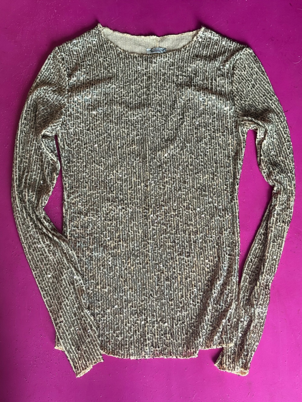 FREE PEOPLE GOLD RUSH Sequin-Embellished Long Sleeve Women’s Top - Gold small